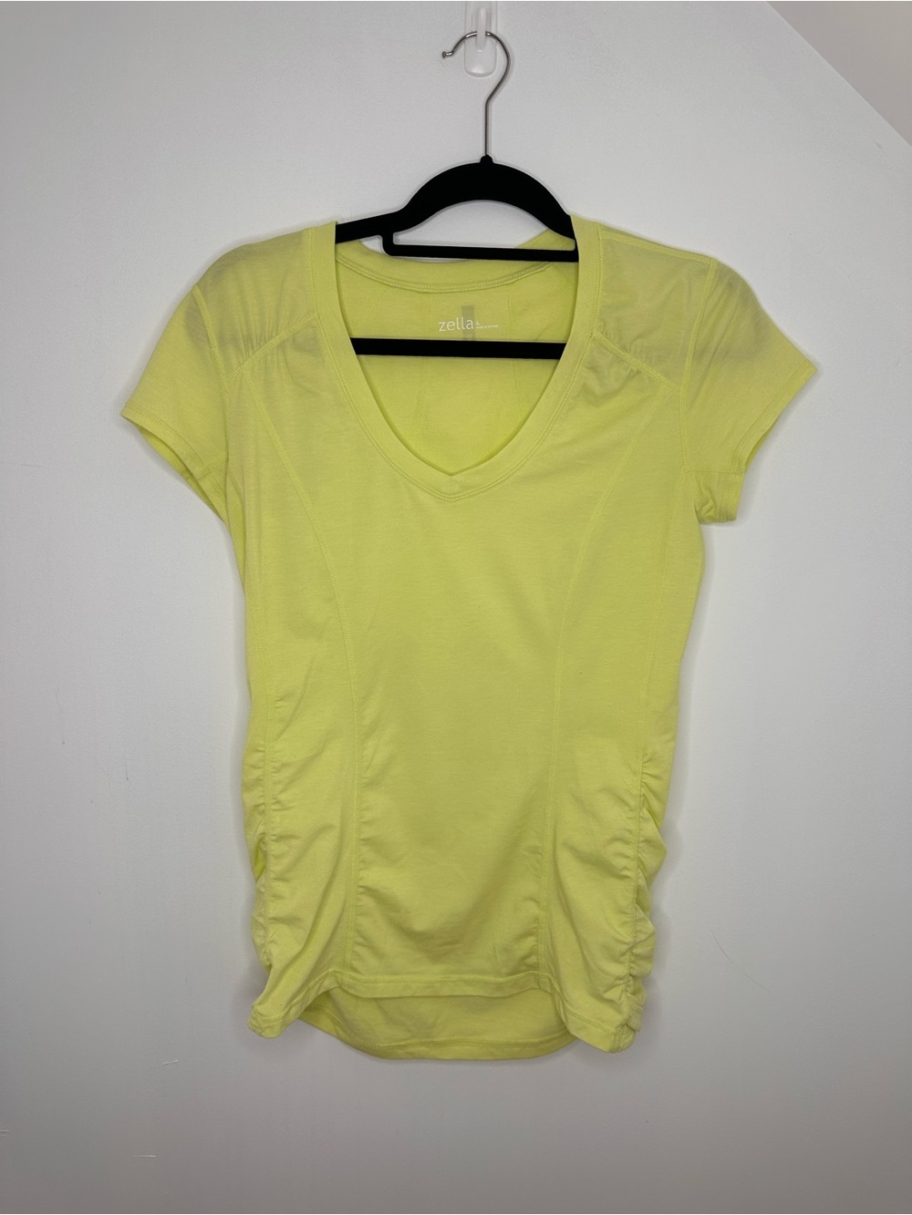 Zella Lime Green Ruched V Neck Athletic Top Shirt Women’s L